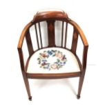 Edw Inlaid Mahogany Needlepoint Armchair