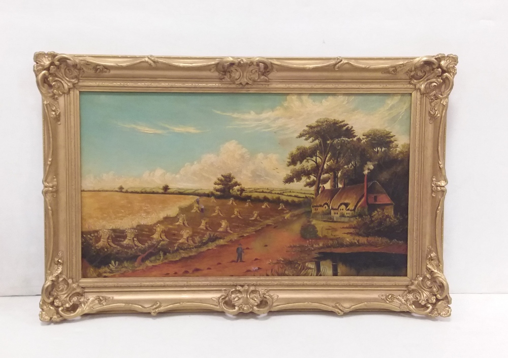 Oil on Board Harvest Scene by J G Allen Dimensions Including Frame : 72cm x 47cm