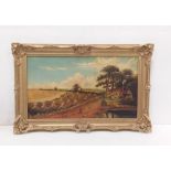 Oil on Board Harvest Scene by J G Allen Dimensions Including Frame : 72cm x 47cm