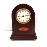 Edw Inlaid Mahogany Miniature Mantel Clock