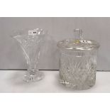 Heavy Cut Glass Biscuit Barrel & Vase