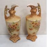 Pair of Vict Hand Painted Ewers