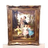 Vict Style Heavy Gilt Framed Oil on Canvas ' Mother & Children' Dimensions Including Frame: 135cm