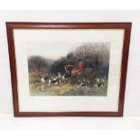 Large Mahogany Framed Hunting Scene Print Signed Heywood Hardy