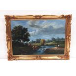 Large Oil on Canvas ' Country Scene' Dimensions Including Frame: 106cm x 76cm