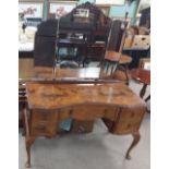 Elegant Burr Walnut Serpentine Dressing Table with Triple Mirror Dimensions: 125cm W 53cm D 163cm H