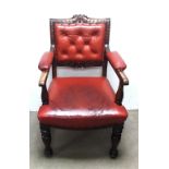 19th C Leather Upholstered Armchair