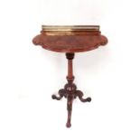 19th C Burr Walnut Side Table with Brass Rail