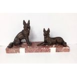 Art Deco Marble & Spelter Figures of 2 Dogs Dimensions : 60cm W 16cm D 31cm H