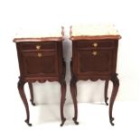 Pair of French Walnut Marble Top Night Stands