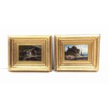 Exceptional Pair of 19th C Heavy Gilt Framed Oils on Canvas Dimensions Including Frame: 48cm W x