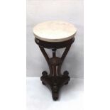 Unusual Marble Top Mahogany Occasional Table Dimensions: 40cm Dia x 82cm H