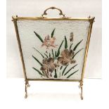 Vict Hand Painted Glass & Brass Fire Screen