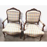 Elegant Pair of French Upholstered Solid Walnut Armchairs