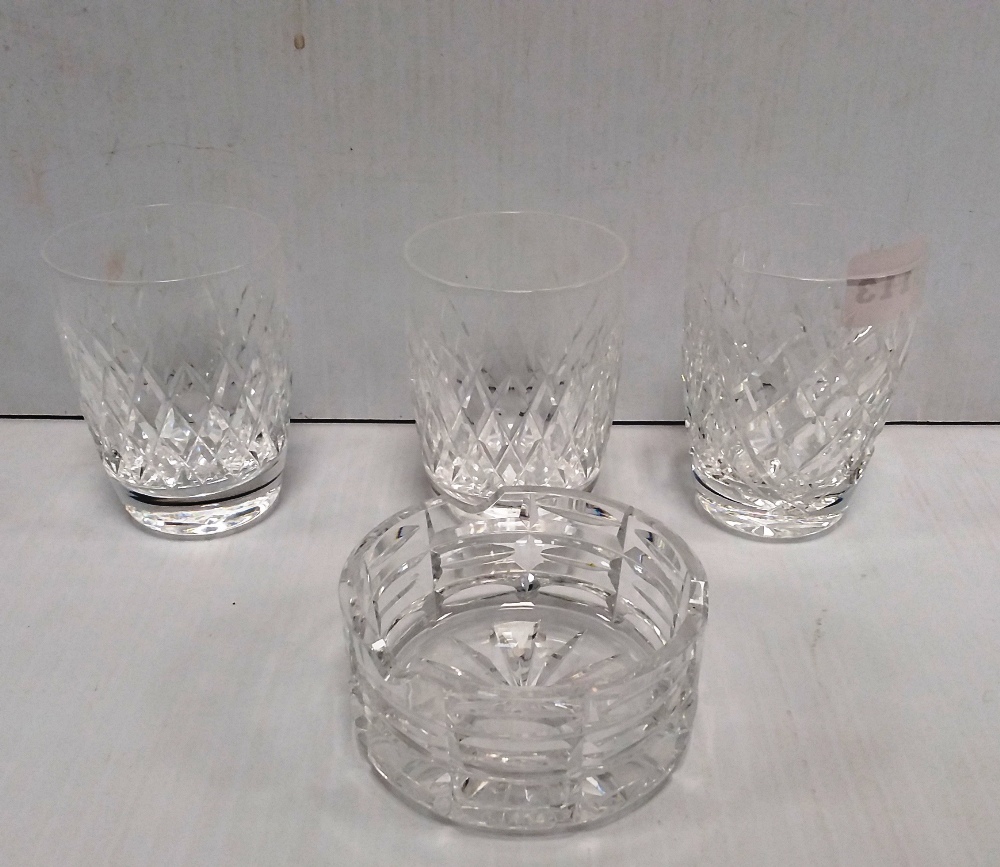 3 Waterford Crystal Glasses & Ashtray