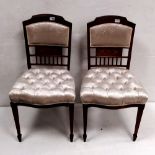 Rare Pair of Edw Inlaid Solid Santos Rosewood Deep Buttoned Chairs with Crushed Velvet