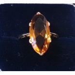 9 CT Yellow Gold Marquise Shaped Yellow Topaz Ring Size O