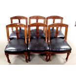 Set of 6 Vict Oak Leather Upholstered Dining Room Chairs