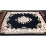 Large Chinese Wool Rug with Navy & Cream Border and Central Medallion Dimensions : 340cm X 250cm