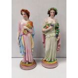 Pair of Hand Painted Edw Porcelain Ladies Dimensions: 33cm H