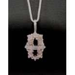 18 CT White Gold Sapphire & Diamond Pendant, 2 Sapphires, 1 Emerald Cut Diamond surrounded by a