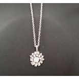 18 CT White Gold Solitaire Diamond Pendant Surrounded by Mixed Cut Diamonds , French Made Circa 1920