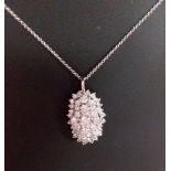 18 CT White Gold Oval Shaped Pendant , 3 Middle Diamonds = 1,5 CT Total Diamond CT Weight 4,2 CT