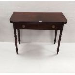 19C Mahogany 1 Drawer Foldover Tea Table Dimensions:97cm W 44cm D 73cm H