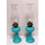 Pair of Vict Turquoise Oil Lamps