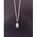 9 CT White Gold Drop Down Cluster Pendant , 3 Diamonds surrounded by a further 12 Diamonds 0,45 CT