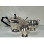 Solid Silver 3 Pce Art Deco Tea Service by James Dixon