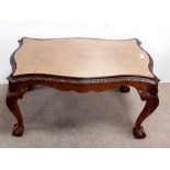 Walnut Serpentine Coffee Table with Glass Protector Dimensions: 85cm W 49cm D 48cm H