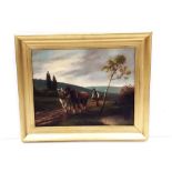 Gilt Framed Oil on Canvas Signed 'Man Ploughing' Dimensions Including Frame : 82cm x 68cm