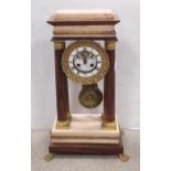 19C Rosewood & Marble 4 Pillared Mantel Clock