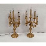 Stunning Pair of 19C 5 Branch Gilt Candelabras Dimensions: 26cm sq by 65cm H