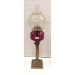 Vict Ruby & Brass Oil Lamp Dimensions: 75cm H