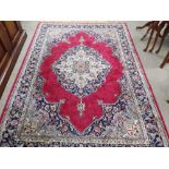 Hand Made Wool Rug , Red & Navy Border & Navy, Red Central Medallion Dimensions :237cm X 160cm