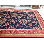 Impressive Large Wool Rug with Underlay with Navy Border, Large Navy, Red & Rust Floral Central