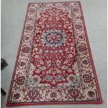Hand Made Wool Runner , Cream, Red & Navy Dimensions : 160cm x 87cm