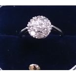 18 CT White Gold Diamond Cluster Ring 1 CT Size O