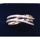 9 CT White & Yellow Gold Crossover Ring with Diamonds ( 2 Rows Pave) 0,40 CT Size S