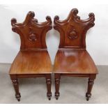 Pair of Good Quality Vict Mahogany Hall Chairs