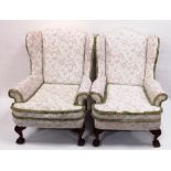 Good Pair of Edw Wingback Armchairs, Ball & Claw Dimensions :76cm W 90cm D 100cm H