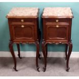 Pair of Oak Marble Top French Night Stands Dimensions: 42cm Sq x 90cm H