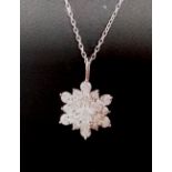 18 CT White Gold Snowflake Design Cluster Diamond Pendant 1 Large Diamond surrounded by 19 Diamonds,