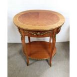 French Oval Ormolu Mounted Inlaid Mahogany Occasional Table Dimensions: 55cm W 41cm D 69cm H