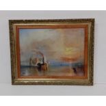 Gilt Framed Oilogram , Nautical Scene Dimensions Including Frame : 85cm x 67cm
