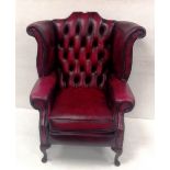 Burgundy Leather Deep Buttoned Wingback Library Chair