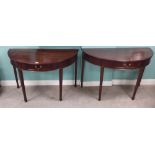 Rare Pair of Early 19C Mahogany Demi Lune Side Tables with 1 Drawer Dimensions: 115cm W 55cm D