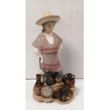 Lladro Figure of Pottery Seller Dimensions: 29cm H x 6 cm